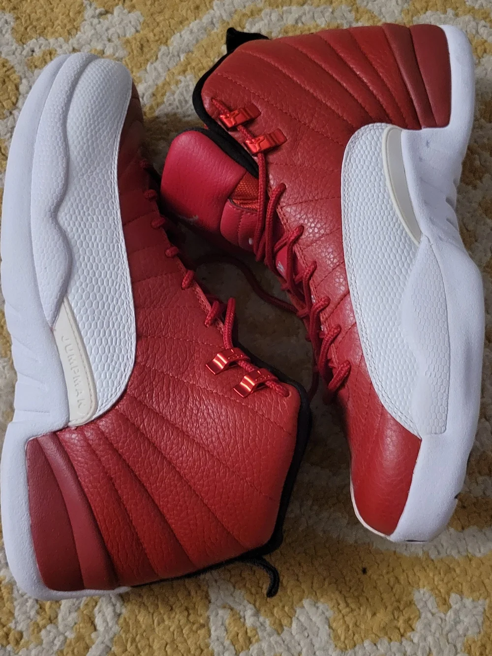 Jordan 12 Men's Red and White Basketball Shoes